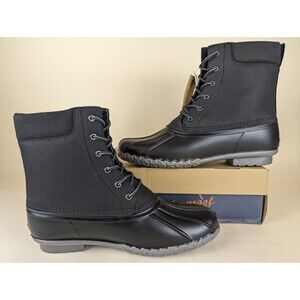 Weatherproof Vintage Adam II Duck Boots Mens 8 M Black Faux Leather Shoes NWB